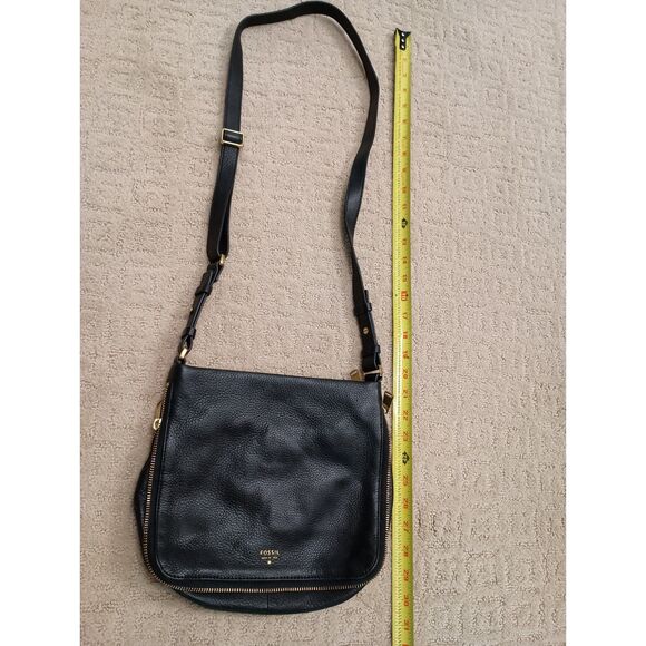 Fossil Purse Black Leather Crossbody Pebble Preston Expandable - Picture 6 of 9